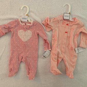 2 PIECES CARTER'S BABY GIRL NB FOOTIES